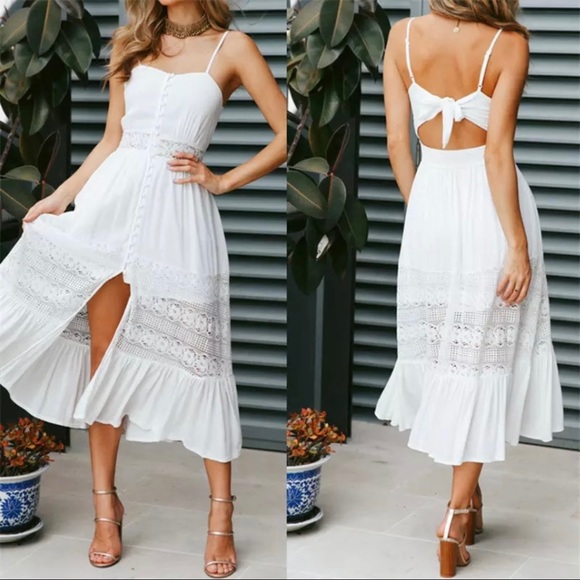 Dresses & Skirts - White Floral Lace Boho Maxi Dress